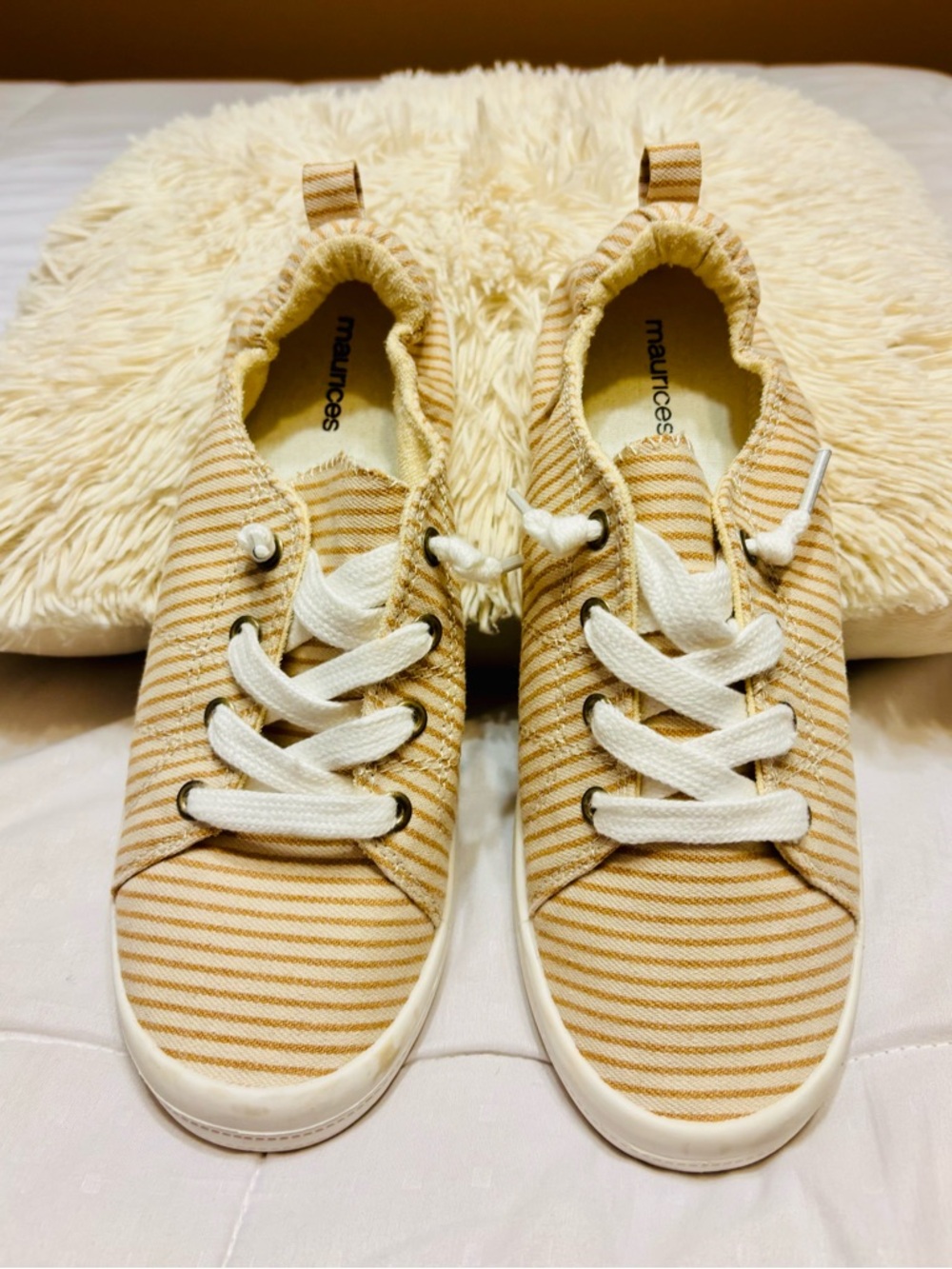 Maurices Cream and Tan Striped Women's Casual Sneakers